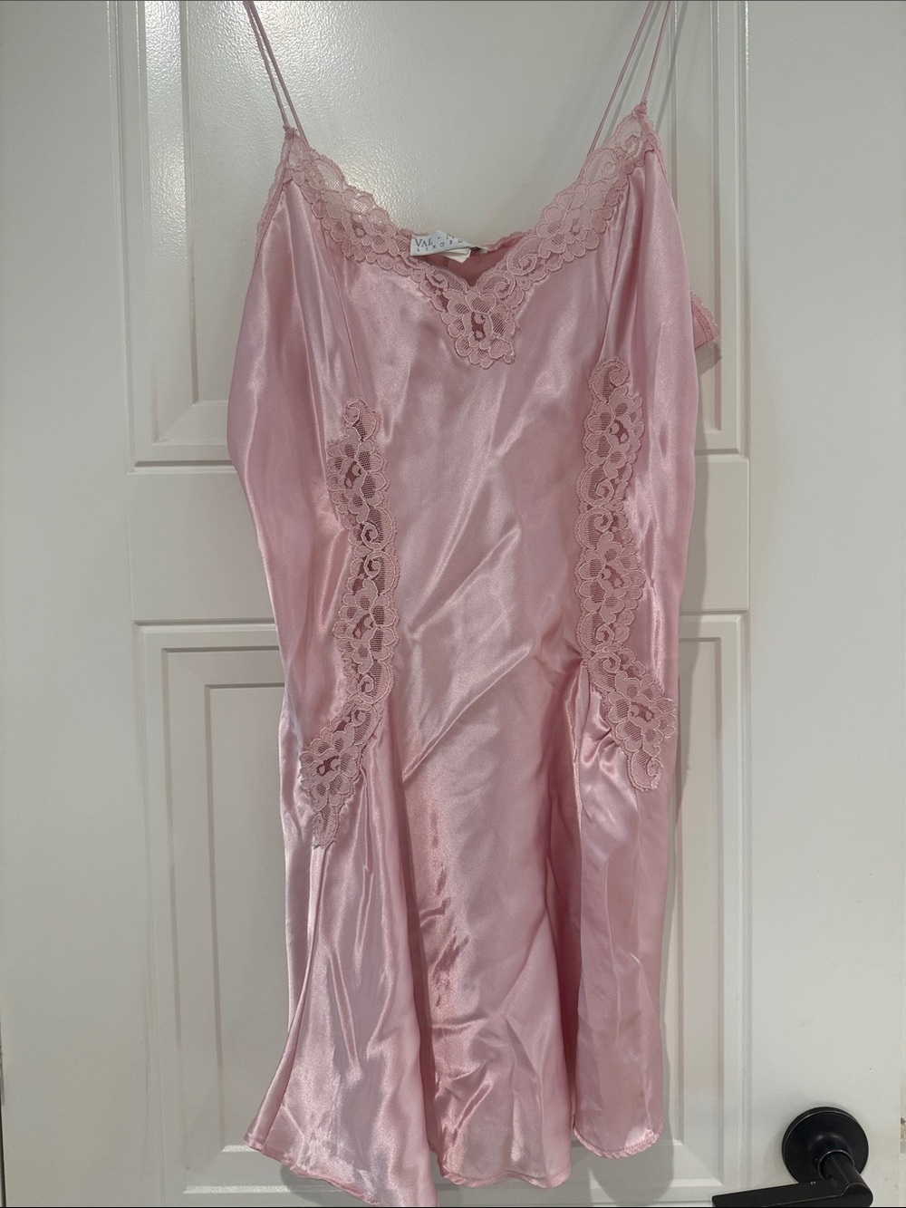 Silky Pink Lace Trim Satin Slip